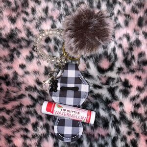 Plaid Chapstick Holder Keychain Set